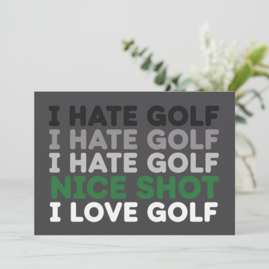 Ich hasse Golf Schöner Schlag Ich liebe Golf Golf  Einladung (Stehend Vorderseite)
