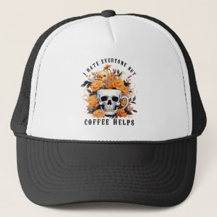 Ich hasse jeden außer Kaffee Hilfe Skelett Hallowe Truckerkappe