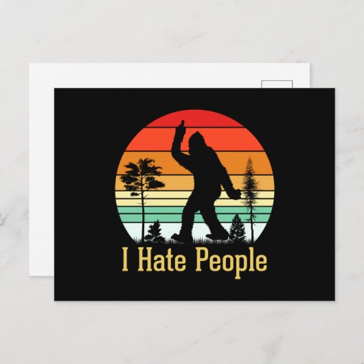Ich hasse Menschen | Bigfoot Retro Postkarte (Vorne/Hinten)