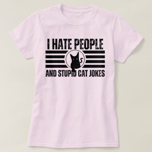 Ich hasse Menschen und blöde Katzenjokes | Schwarz T-Shirt (Design vorne)