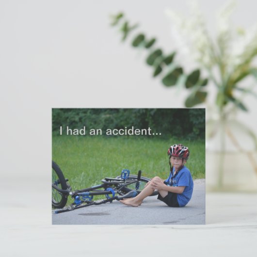 Ich hatte einen Unfall. Fahrradabsturz Postkarte (Stehend Vorderseite)