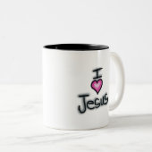 Ich hebe Jesus I Liebe Jesus mit rosa Herz Zweifarbige Tasse (VorderseiteRechts)