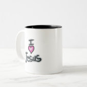 Ich hebe Jesus I Liebe Jesus mit rosa Herz Zweifarbige Tasse (Vorderseite Links)