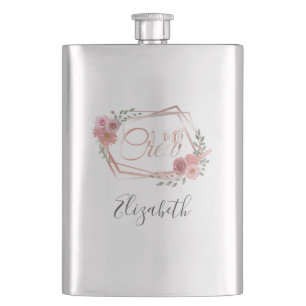 Ich heirate Crew Pink Florale Röte Pink Blumen Grü Flachmann