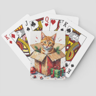 Ich helfe beim Auspacken! Lustige Katze in Weihnac Spielkarten