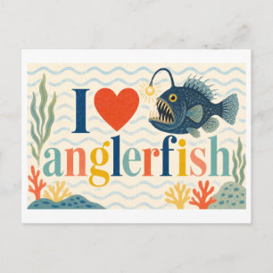 "Ich [Herz] Anglerfisch" Postkarte