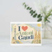 "Ich [Herz] Antoni Gaudi" Postkarte (Stehend Vorderseite)