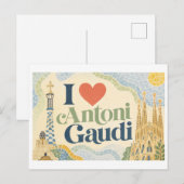 "Ich [Herz] Antoni Gaudi" Postkarte (Vorne/Hinten)