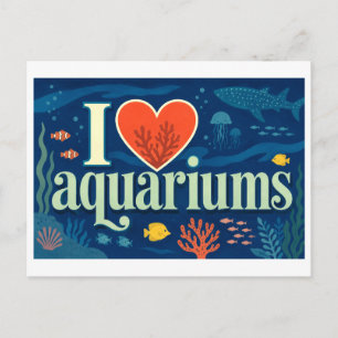 "Ich [Herz] Aquarien" Postkarte