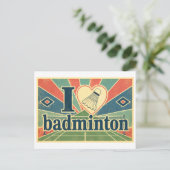 "Ich [Herz] Badminton" Postkarte (Stehend Vorderseite)