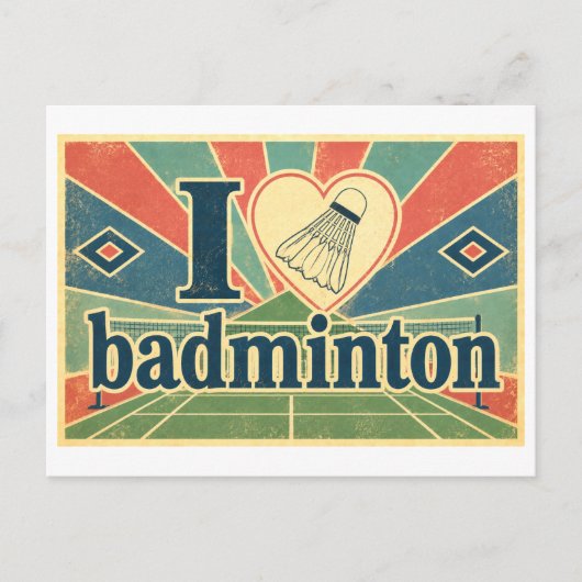 "Ich [Herz] Badminton" Postkarte (Vorderseite)