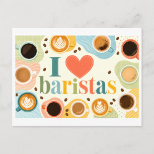 "Ich [Herz] Baristas" Postkarte