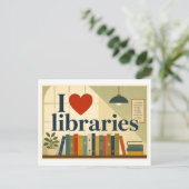 "Ich [Herz] Bibliotheken" Postkarte (Stehend Vorderseite)