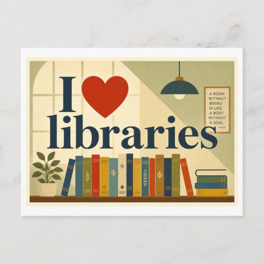 "Ich [Herz] Bibliotheken" Postkarte (Vorderseite)
