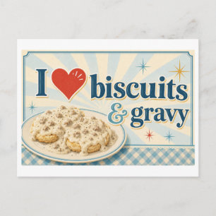 "Ich [Herz] Biscuits & Gravy" Postkarte