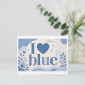 "Ich [Herz] Blau" Postkarte (Stehend Vorderseite)