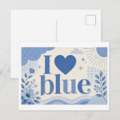 "Ich [Herz] Blau" Postkarte (Vorne/Hinten)