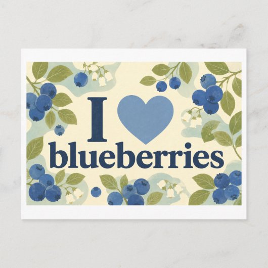 "Ich [Herz] Blaubeeren" Postkarte (Vorderseite)