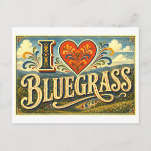 "Ich [Herz] Bluegrass" Postkarte
