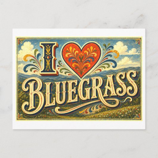 "Ich [Herz] Bluegrass" Postkarte (Vorderseite)
