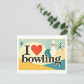 "Ich [Herz] Bowling" Postkarte (Stehend Vorderseite)