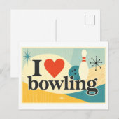 "Ich [Herz] Bowling" Postkarte (Vorne/Hinten)