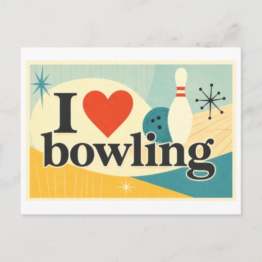 "Ich [Herz] Bowling" Postkarte (Vorderseite)