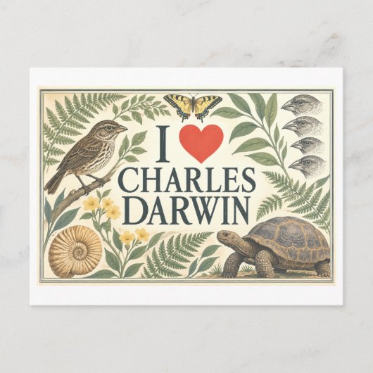 "Ich [Herz] Charles Darwin" Postkarte (Vorderseite)