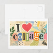 "Ich [Herz] Collage" Postkarte (Vorne/Hinten)