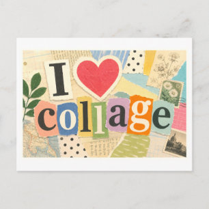 "Ich [Herz] Collage" Postkarte