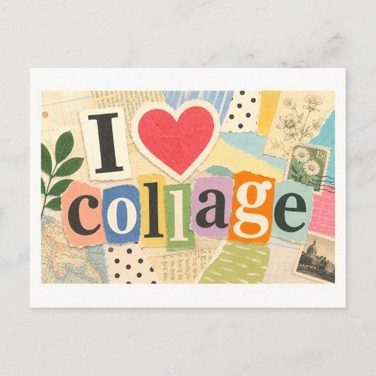 "Ich [Herz] Collage" Postkarte (Vorderseite)