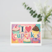 "Ich [Herz] Cupcakes" Postkarte (Stehend Vorderseite)