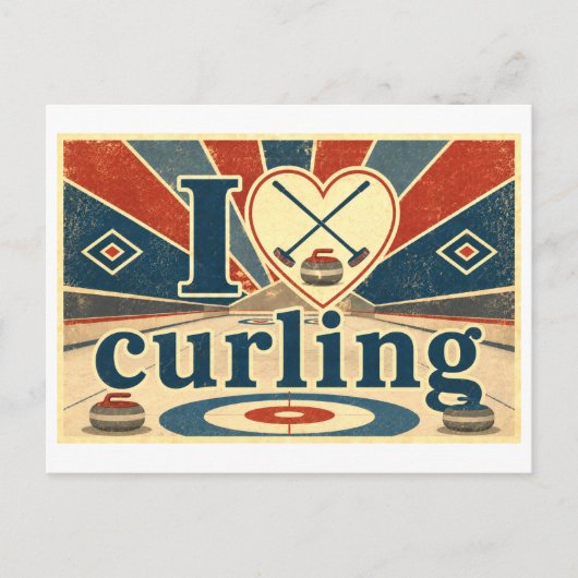 "Ich [Herz] Curling" Postkarte (Vorderseite)