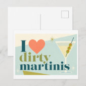 "Ich [Herz] Dirty Martinis" Postkarte (Vorne/Hinten)