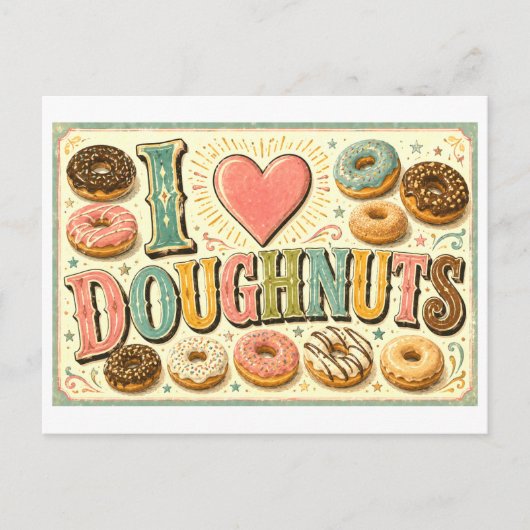 "Ich [Herz] Donuts" Postkarte (Vorderseite)