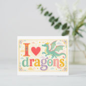 "Ich [Herz] Drachen" Postkarte (Stehend Vorderseite)