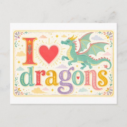 "Ich [Herz] Drachen" Postkarte (Vorderseite)