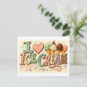 "Ich [Herz] Eiscreme" Postkarte (Stehend Vorderseite)