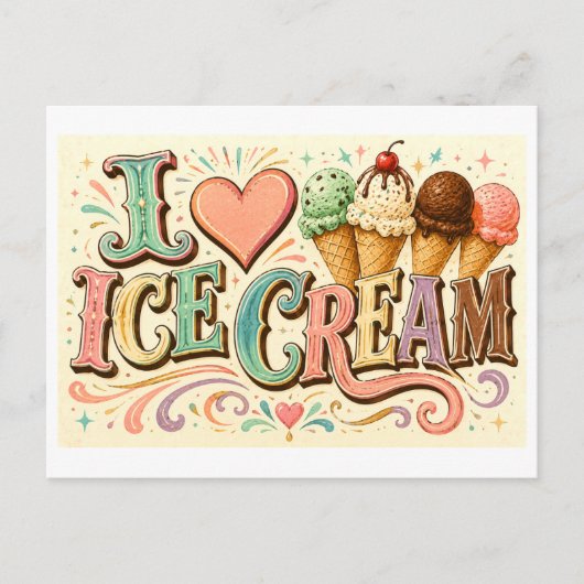 "Ich [Herz] Eiscreme" Postkarte (Vorderseite)