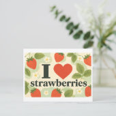 "Ich [Herz] Erdbeeren" Postkarte (Stehend Vorderseite)