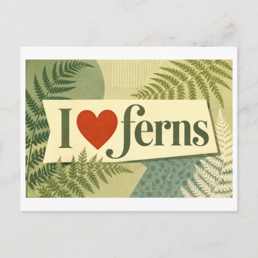 "Ich [Herz] Farne" Postkarte (Vorderseite)