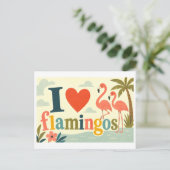 "Ich [Herz] Flamingos" Postkarte (Stehend Vorderseite)
