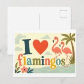 "Ich [Herz] Flamingos" Postkarte (Vorne/Hinten)