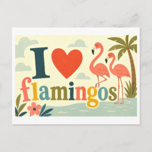 "Ich [Herz] Flamingos" Postkarte