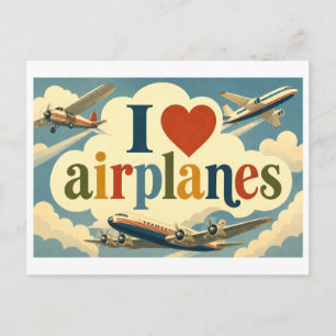 "Ich [Herz] Flugzeuge" Postkarte