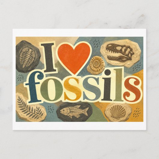 "Ich [Herz] Fossilien" Postkarte (Vorderseite)