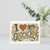 Ich [Herz] Geocaching Postkarte (Stehend Vorderseite)