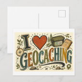 Ich [Herz] Geocaching Postkarte (Vorne/Hinten)