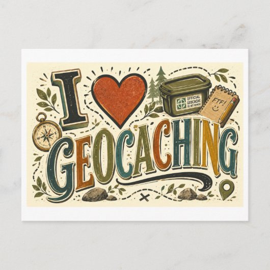 Ich [Herz] Geocaching Postkarte (Vorderseite)