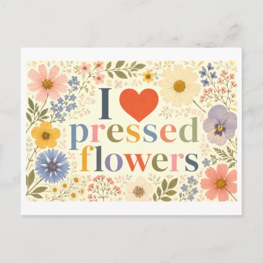 "Ich [Herz] gepresste Blumen" Postkarte (Vorderseite)